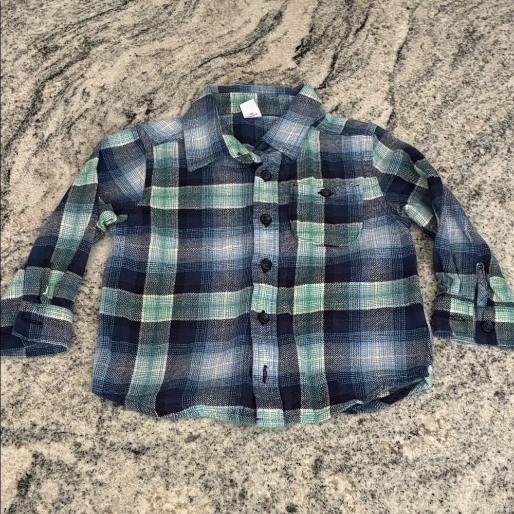 Plaid Kids Shirt - Blue and Green l 3T